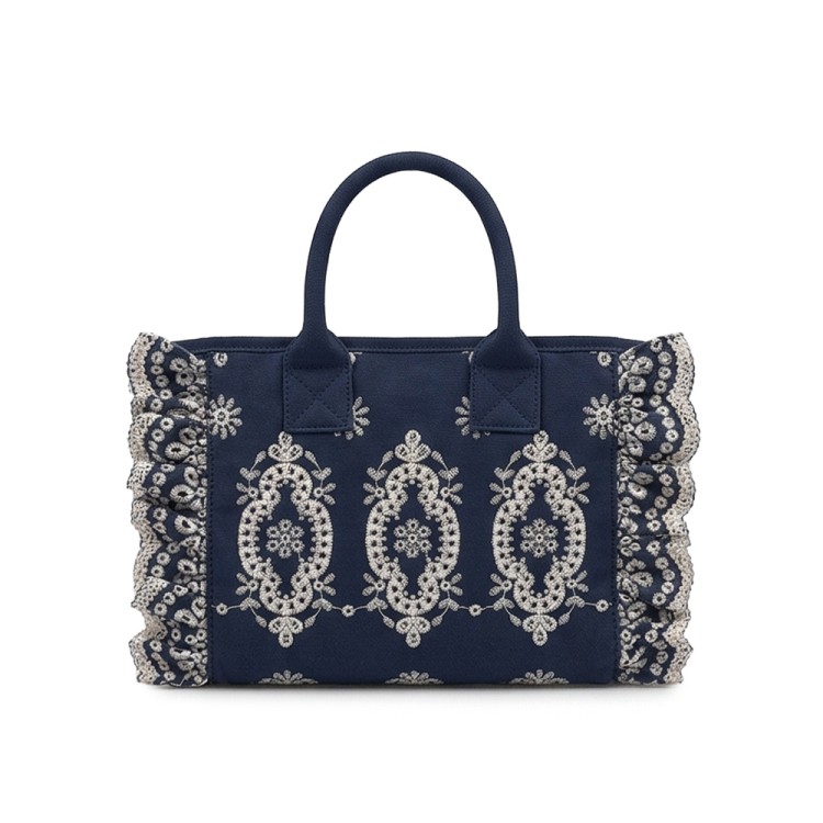 SAINT BARTH Borsa Colette in sangallo blu navy bambina