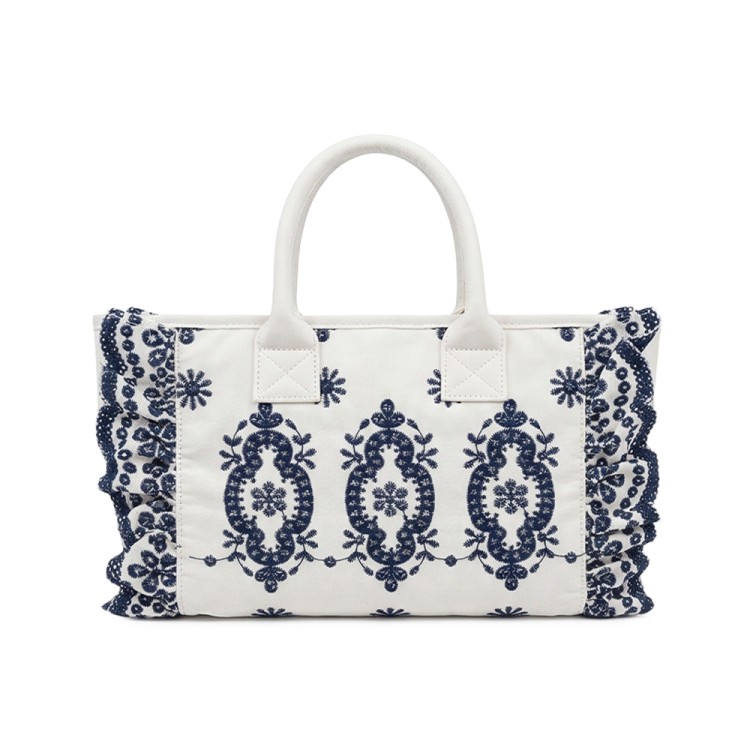 SAINT BARTH Borsa Colette in sangallo bianco e blu bambina