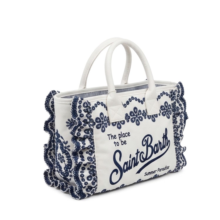 SAINT BARTH Borsa Colette in sangallo bianco e blu bambina