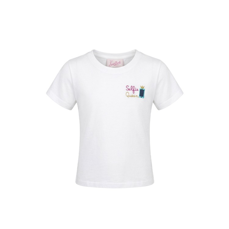 SAINT BARTH T-shirt bianca con ricamo "selfie queen" bambina