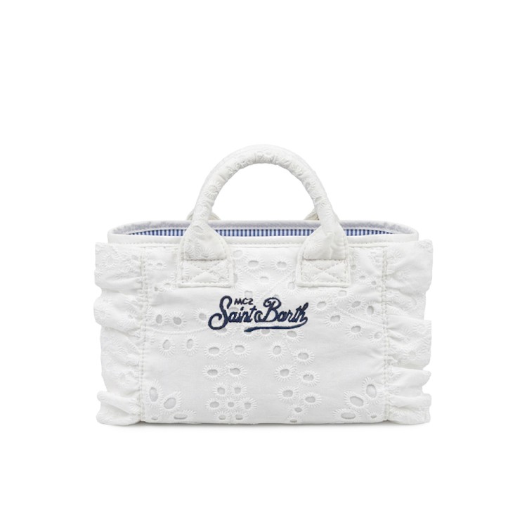 SAINT BARTH Borsa Vanity Mini in sangallo bianco bambina