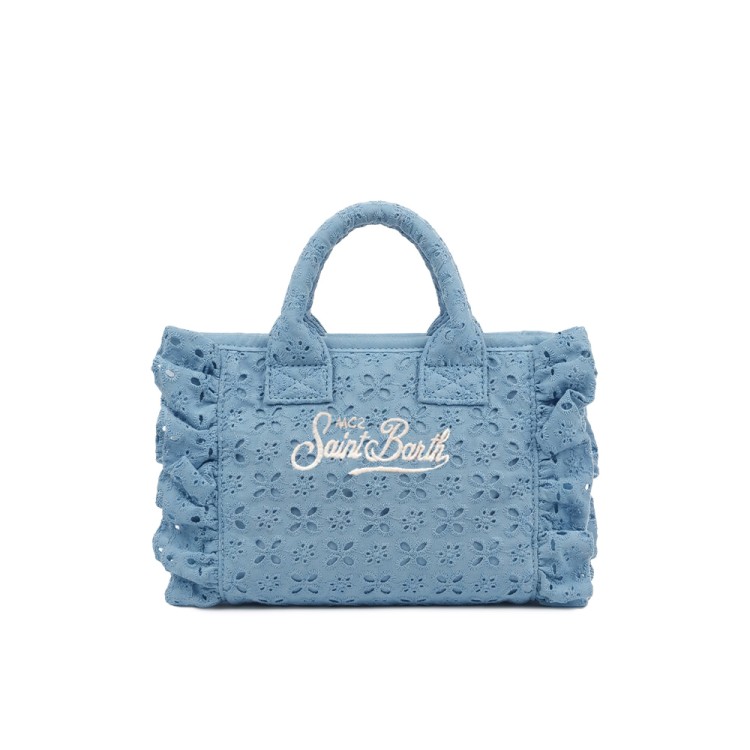SAINT BARTH Borsa Vanity Mini in sangallo celeste bambina