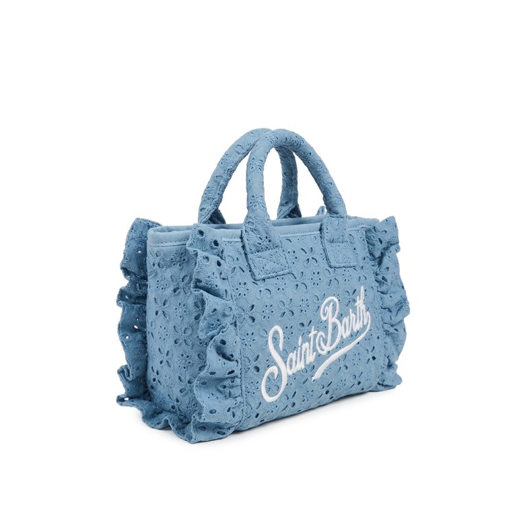 SAINT BARTH Borsa Vanity Mini in sangallo celeste bambina