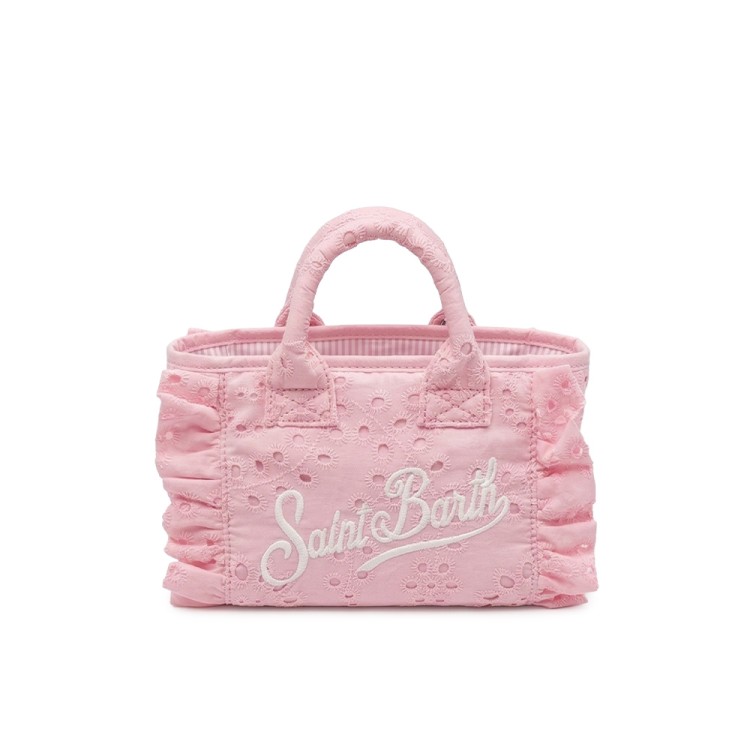 SAINT BARTH Borsa Vanity Mini in sangallo rosa bambina
