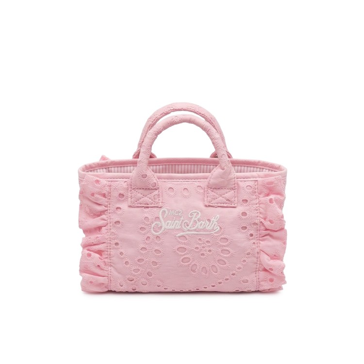 SAINT BARTH Borsa Vanity Mini in sangallo rosa bambina