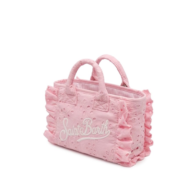 SAINT BARTH Borsa Vanity Mini in sangallo rosa bambina