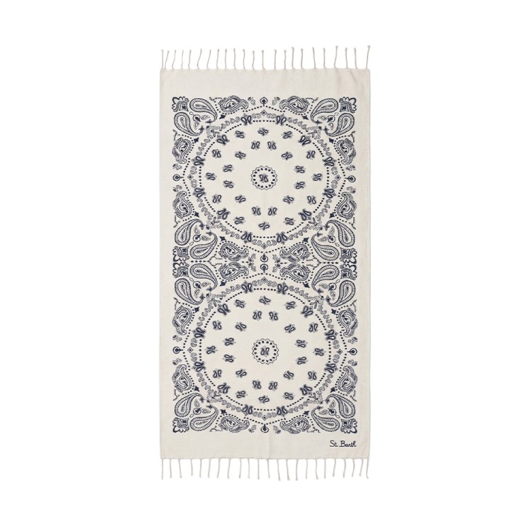 SAINT BARTH Telo mare avorio e blu navy bandana bambini