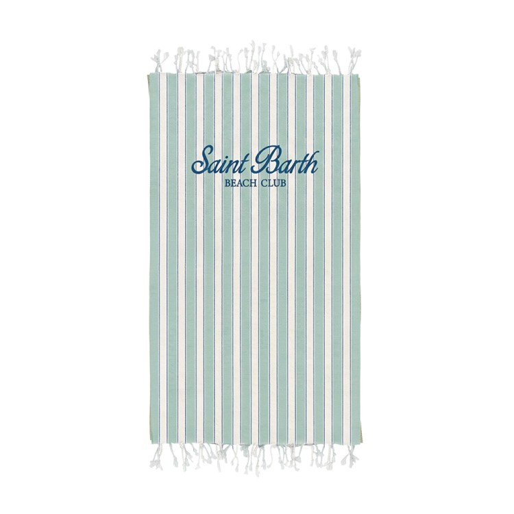 SAINT BARTH Telo mare a righe verdi con logo bambini