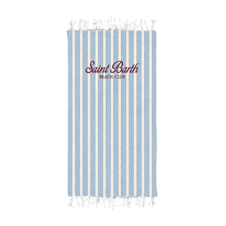 SAINT BARTH Telo mare a righe celesti con logo bambini
