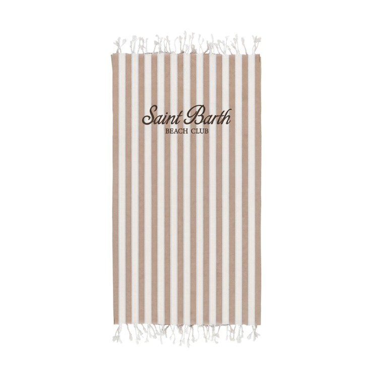SAINT BARTH Telo mare a righe marroni con logo bambini