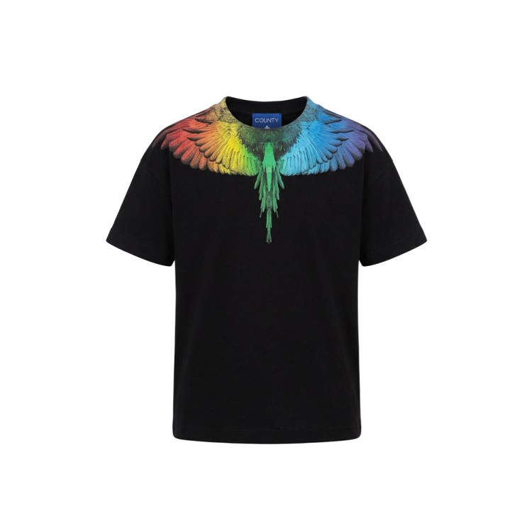 COUNTY OF MILAN T-shirt nera con stampa multicolor bambino