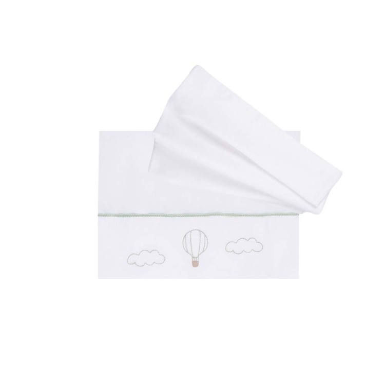 MARLU' Set lenzuolino bianco e salvia con mongolfiera neonato