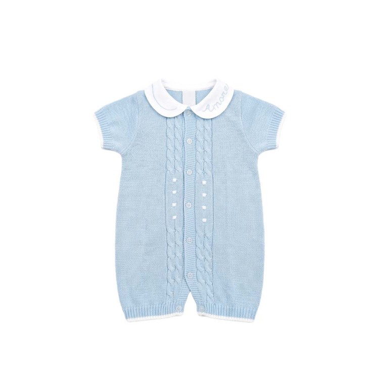 MARLU' Tutina corta celeste con ricami neonato