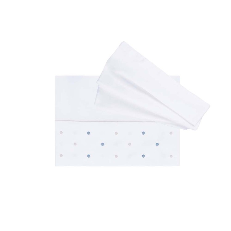MARLU' Set lenzuolino bianco con ricami celesti neonato