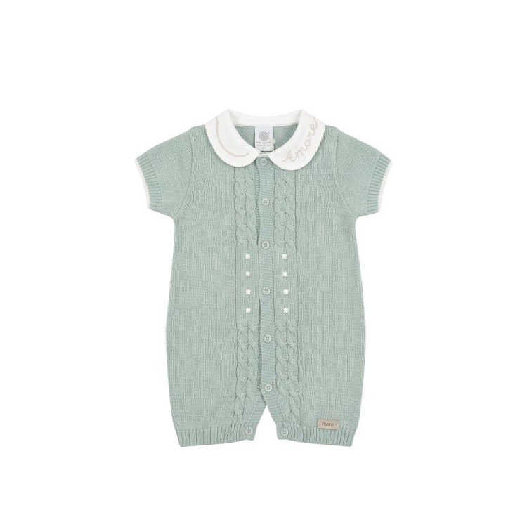 MARLU' Tutina corta salvia con ricami neonato