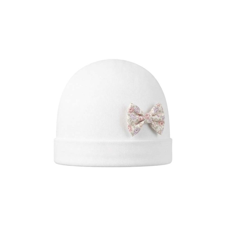 MARLU' Cappellino bianco con fiocco floreale neonata