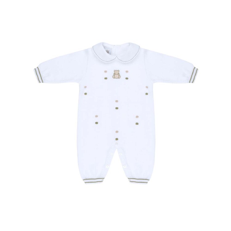 MARLU' Tutina bianca con ricami verdi neonato