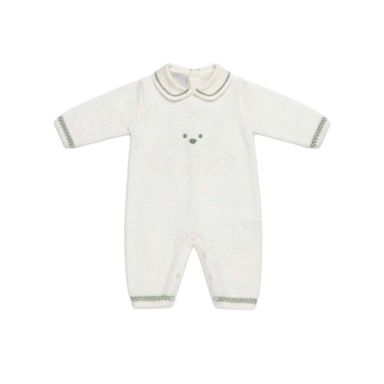 MARLU' Tutina bianca con ricami verdi neonato