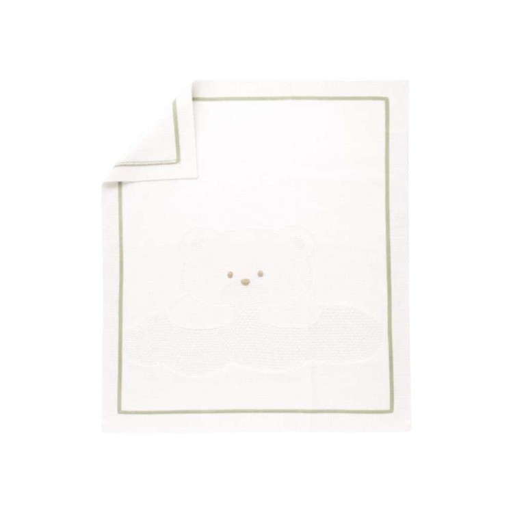 MARLU' Copertina bianca con ricami verdi neonato