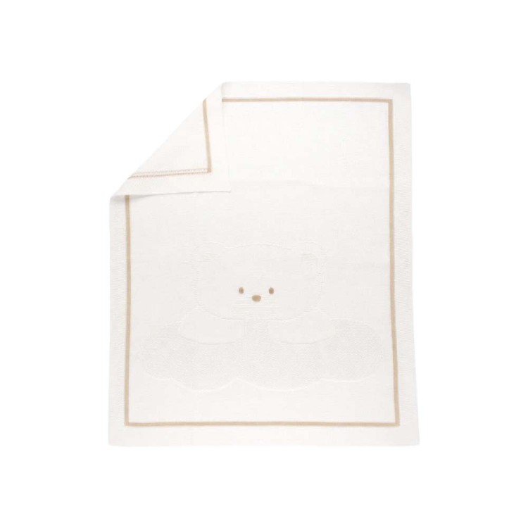 MARLU' Copertina bianca con ricami sabbia neonato