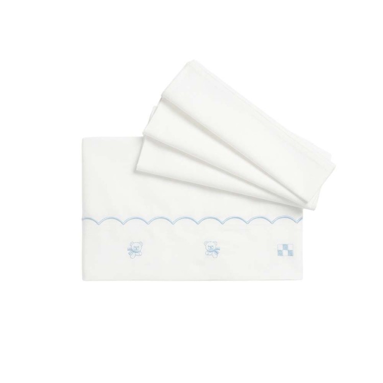 MARLU' Set lenzuolino bianco con ricami celesti neonato