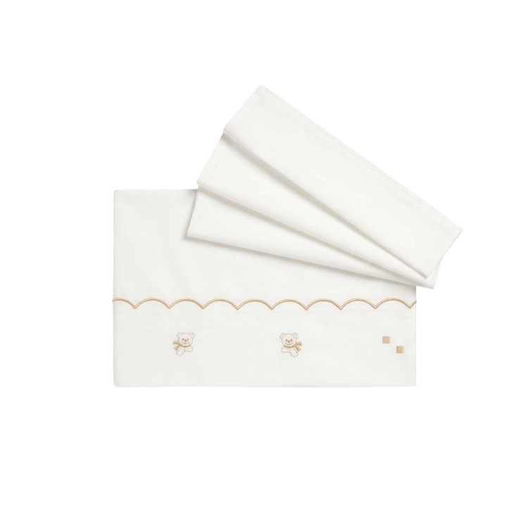 MARLU' Set lenzuolino bianco con ricami sabbia neonato