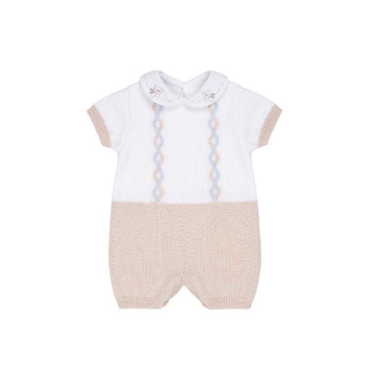 MARLU' Tutina corta bianca e sabbia neonato