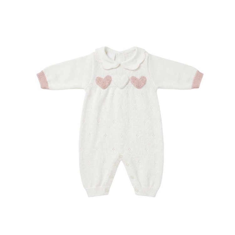 MARLU' Tutina lunga bianca con ricami rosa neonata