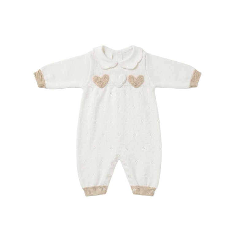 MARLU' Tutina lunga bianca con ricami sabbia neonata