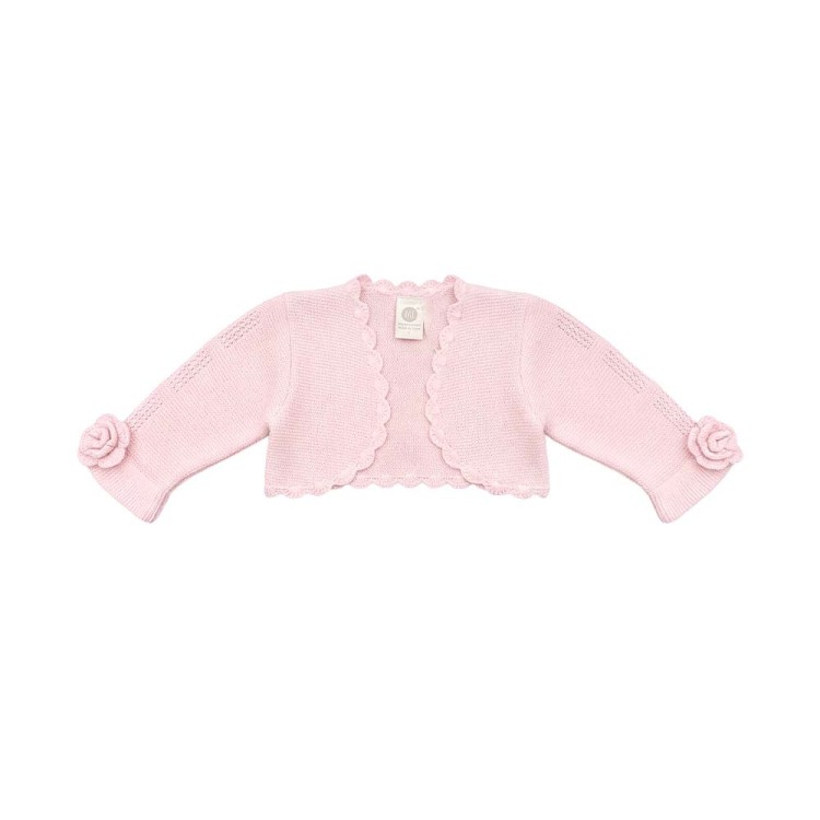 MARLU' Giacchina rosa in filato con fiori neonata
