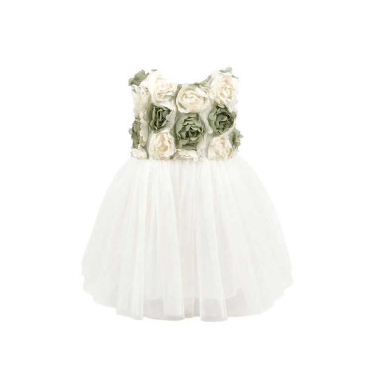 MARLU' Abitino bianco e verde floreale neonata