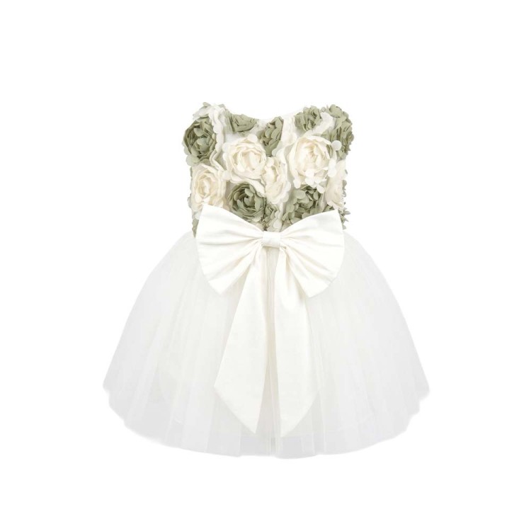 MARLU' Abitino bianco e verde floreale neonata