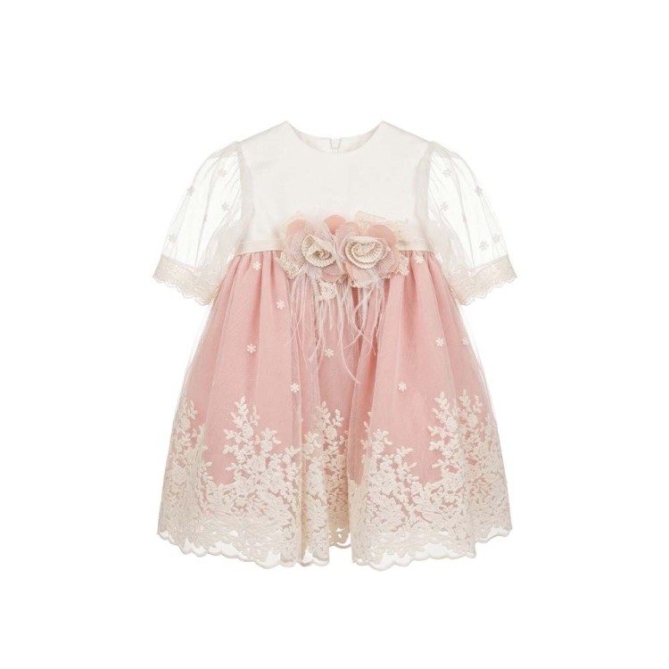 MARLU' Abitino bianco e rosa con pizzo neonata