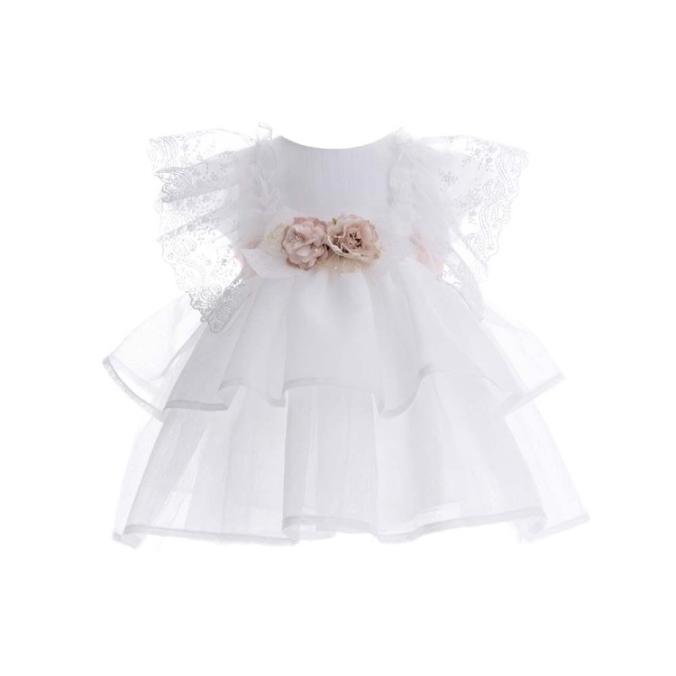 MARLU' Abitino bianco con fiore in vita neonata