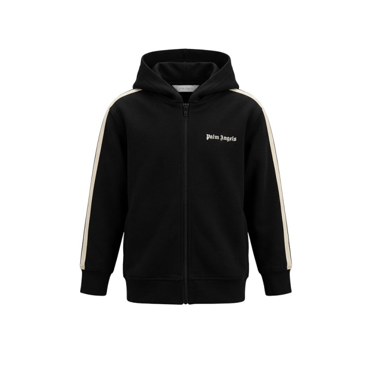PALM ANGELS Felpa nera full-zip con cappuccio bambino