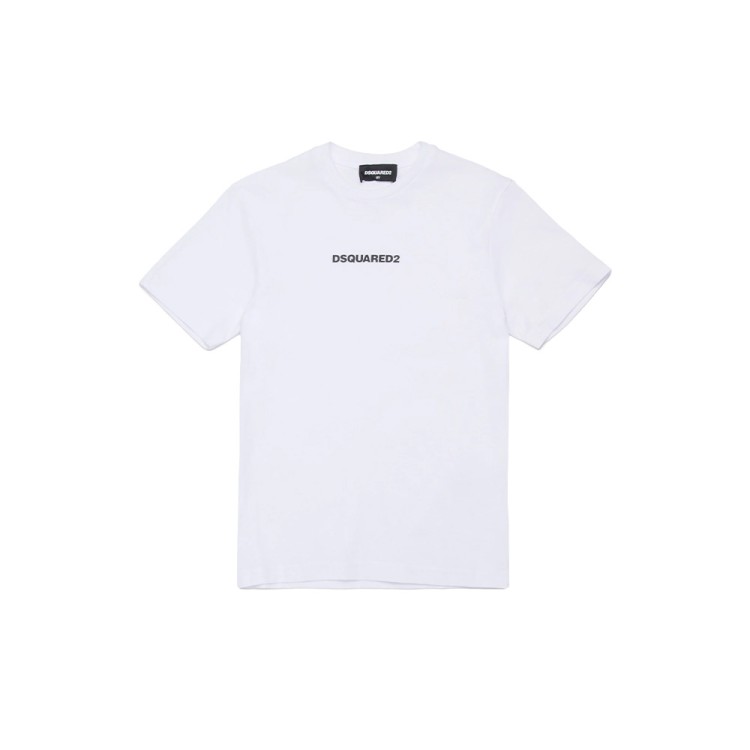 DSQUARED T-shirt bianca con logo nero bambino