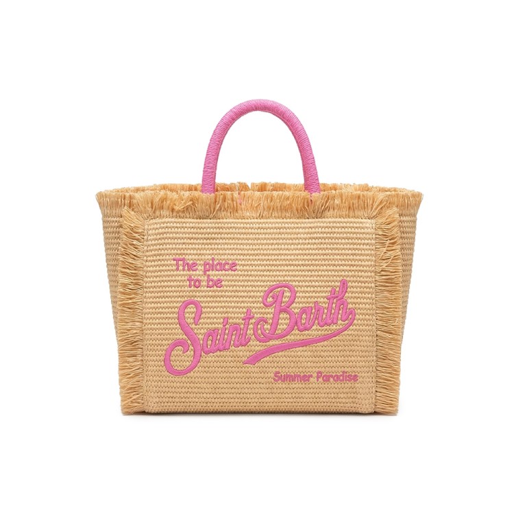 SAINT BARTH Borsa Colette in paglia con logo rosa bambina