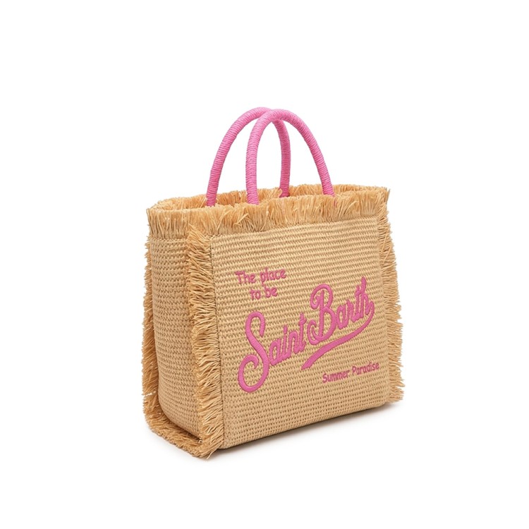 SAINT BARTH Borsa Colette in paglia con logo rosa bambina