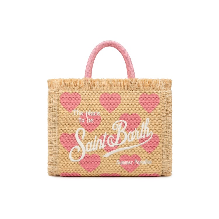 SAINT BARTH Borsa Colette in paglia con cuori rosa bambina