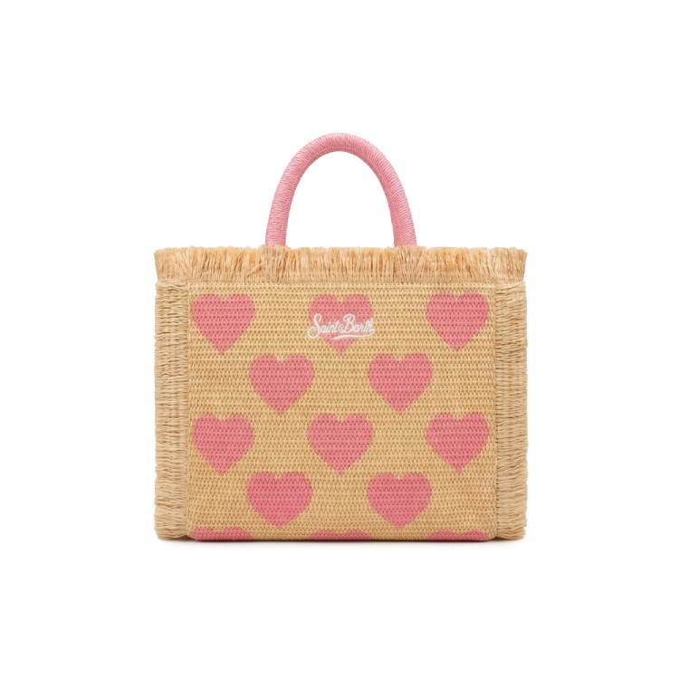 SAINT BARTH Borsa Colette in paglia con cuori rosa bambina