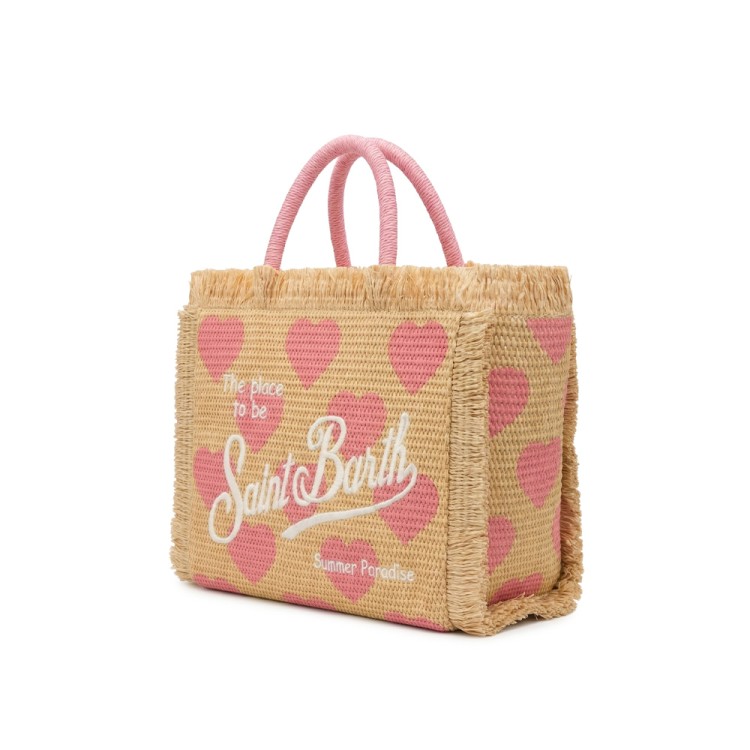 SAINT BARTH Borsa Colette in paglia con cuori rosa bambina