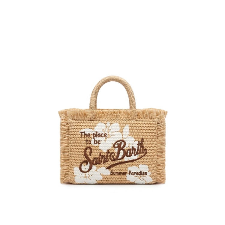 SAINT BARTH Borsa Vanity Mini in paglia Hibiscus bambina