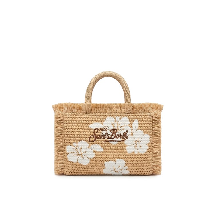 SAINT BARTH Borsa Vanity Mini in paglia Hibiscus bambina