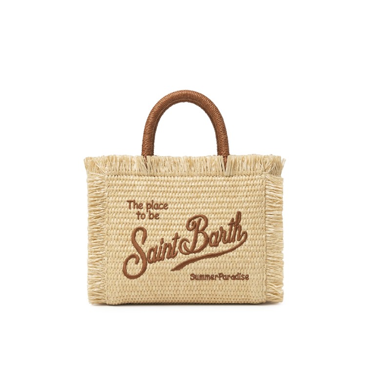 SAINT BARTH Borsa Vanity Mini in rafia logo marrone bambina