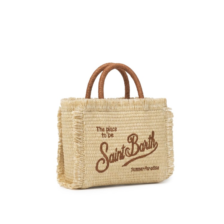 SAINT BARTH Borsa Vanity Mini in rafia logo marrone bambina