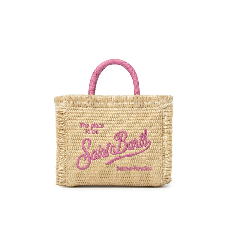 SAINT BARTH Borsa Vanity Mini in rafia logo rosa bambina