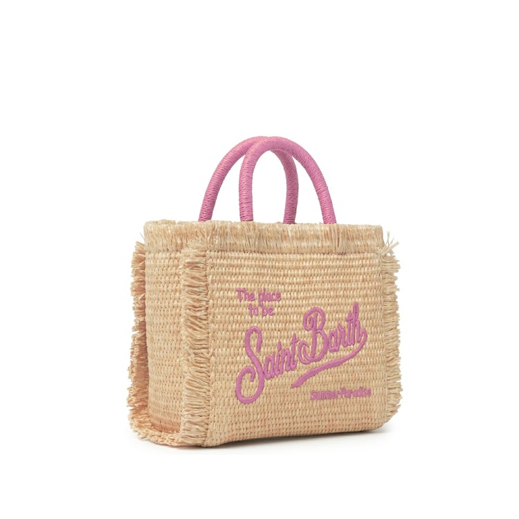 SAINT BARTH Borsa Vanity Mini in rafia logo rosa bambina
