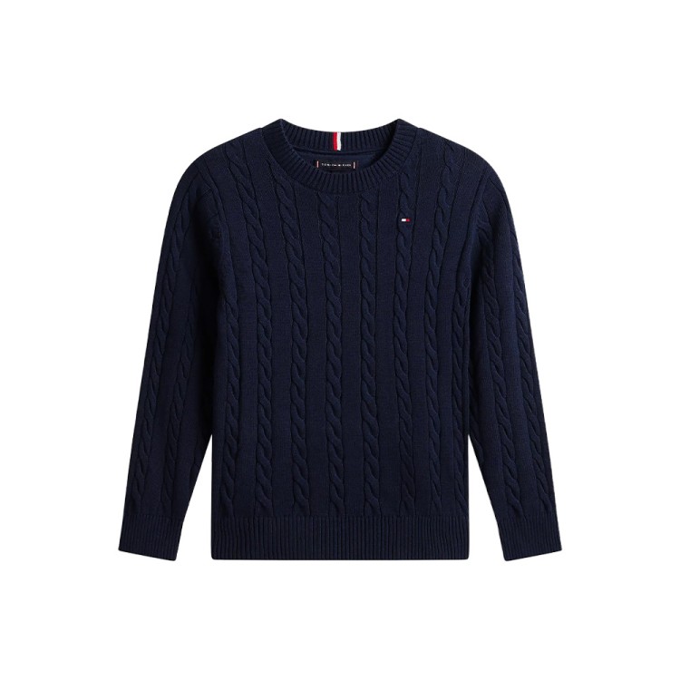 TOMMY HILFIGER Pullover in cotone blu navy a trecce bambino