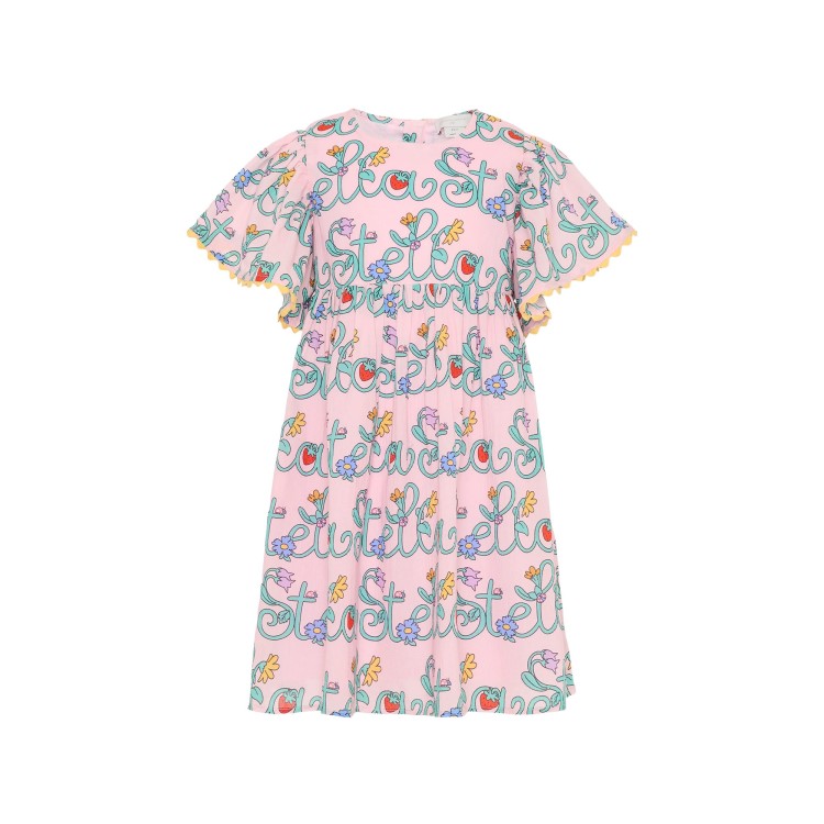 STELLA McCARTNEY Abito rosa con logo e fiori bambina