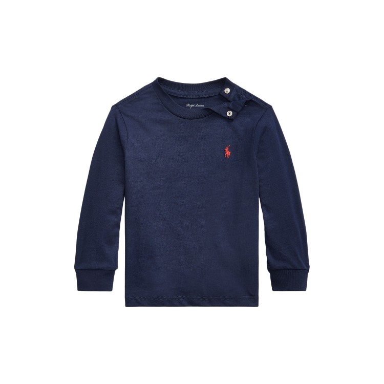 RALPH LAUREN T-shirt blu navy a maniche lunghe neonati